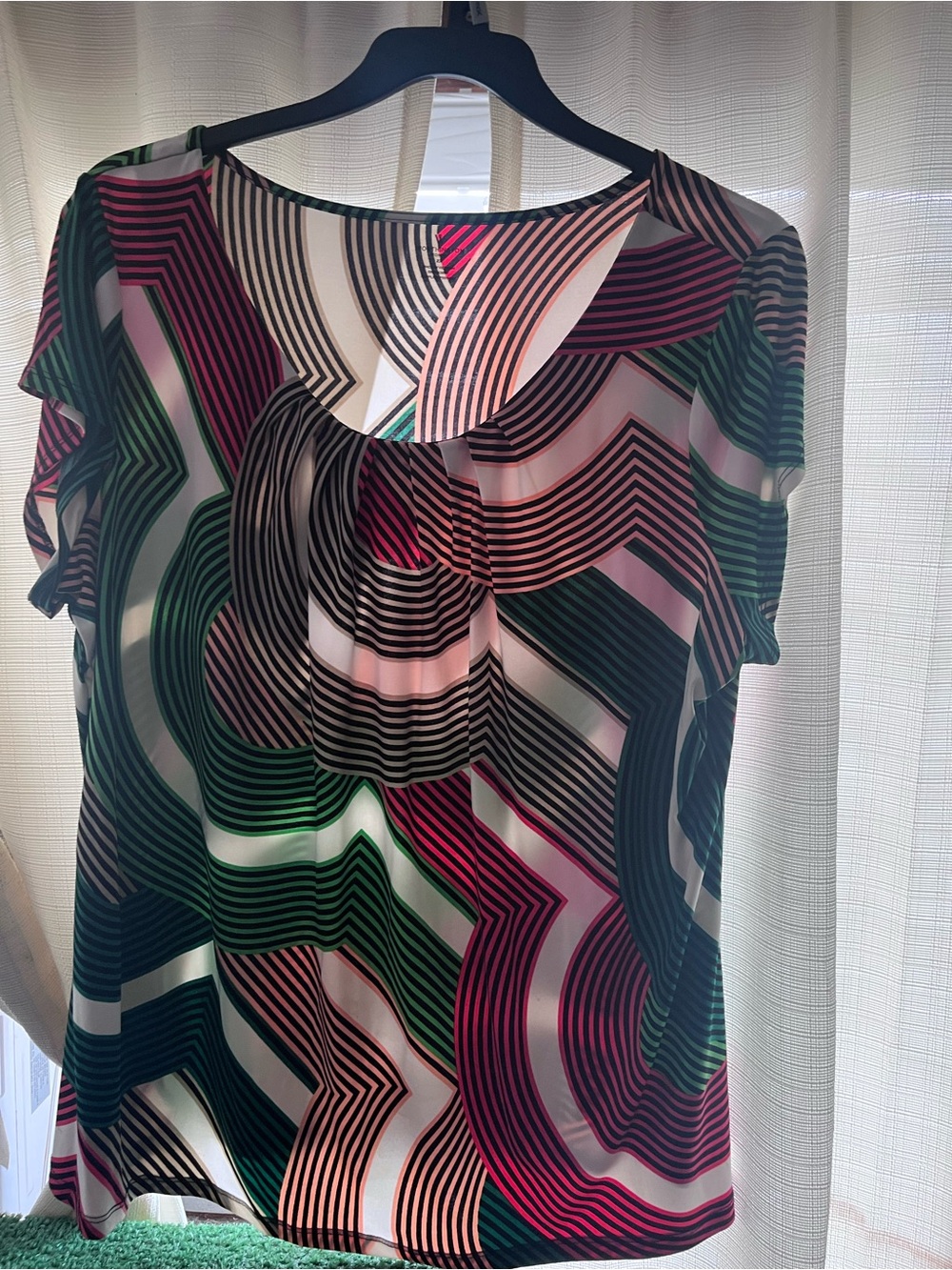 Worthington Multicolor Geometric Short Sleeve Top - Green, Pink, Black, Cream